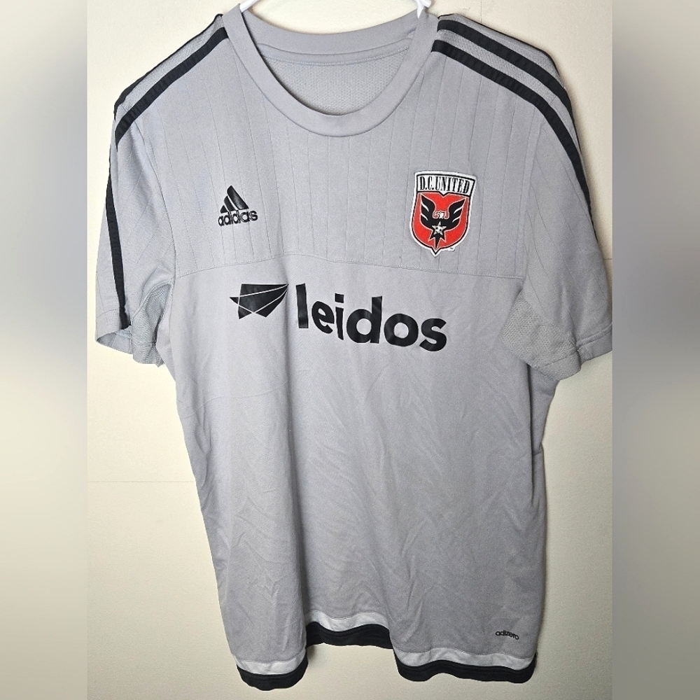 Men's Adidas DC United‎ Leidos Grey And Black Soccer Football Jersey, Size Large